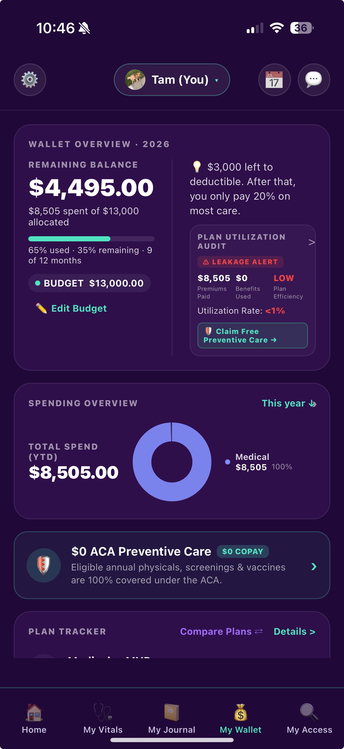 HealthSpoke Wallet Screen